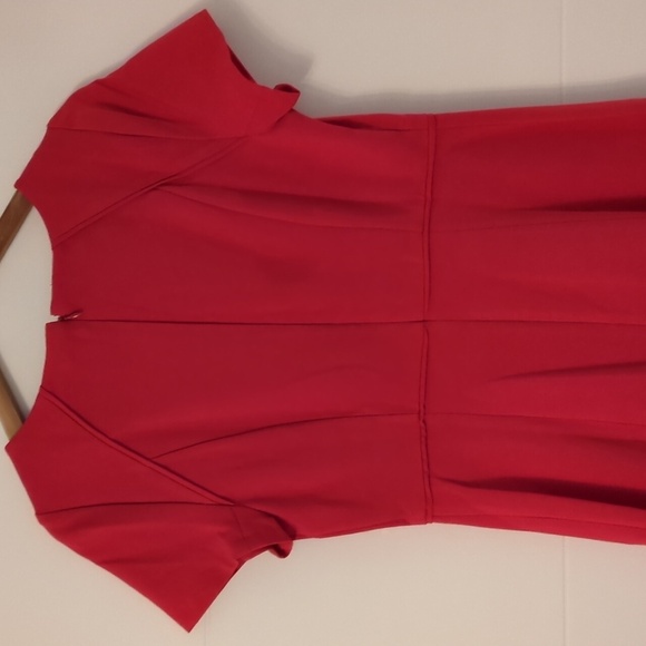 J Crew Factory Red fit and flare Strechy knit Structured Career Office Red dress - Picture 5 of 7